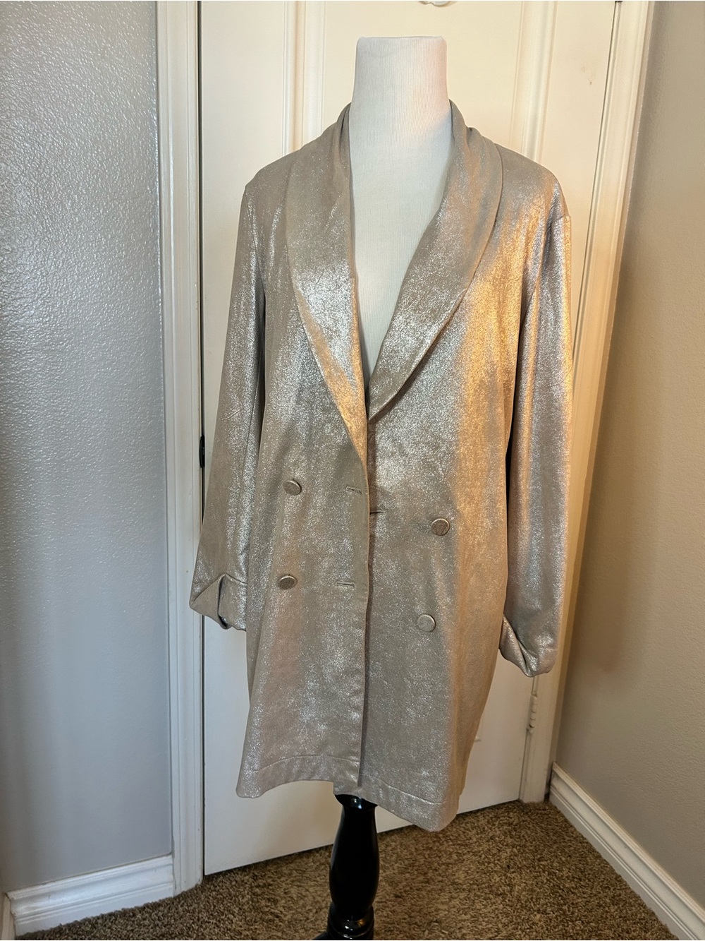 Zara Shimmery Silver Double-Breasted Blazer Coat